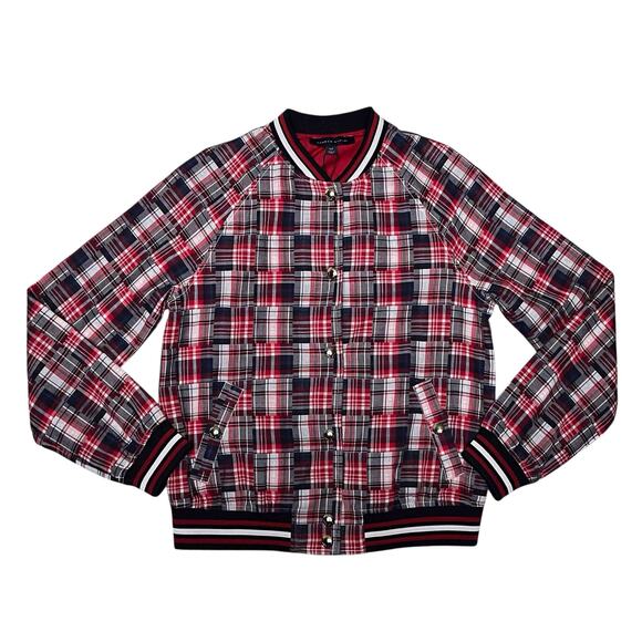 Tommy Hilfiger NWT Madras Plaid Varsity Jacket Size SP Red Blue Patchwork Cotton - Picture 4 of 11